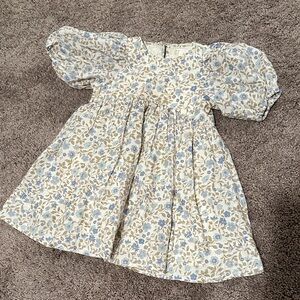 Noralee Floral Puff-Sleeve Dress in Blue and Cream